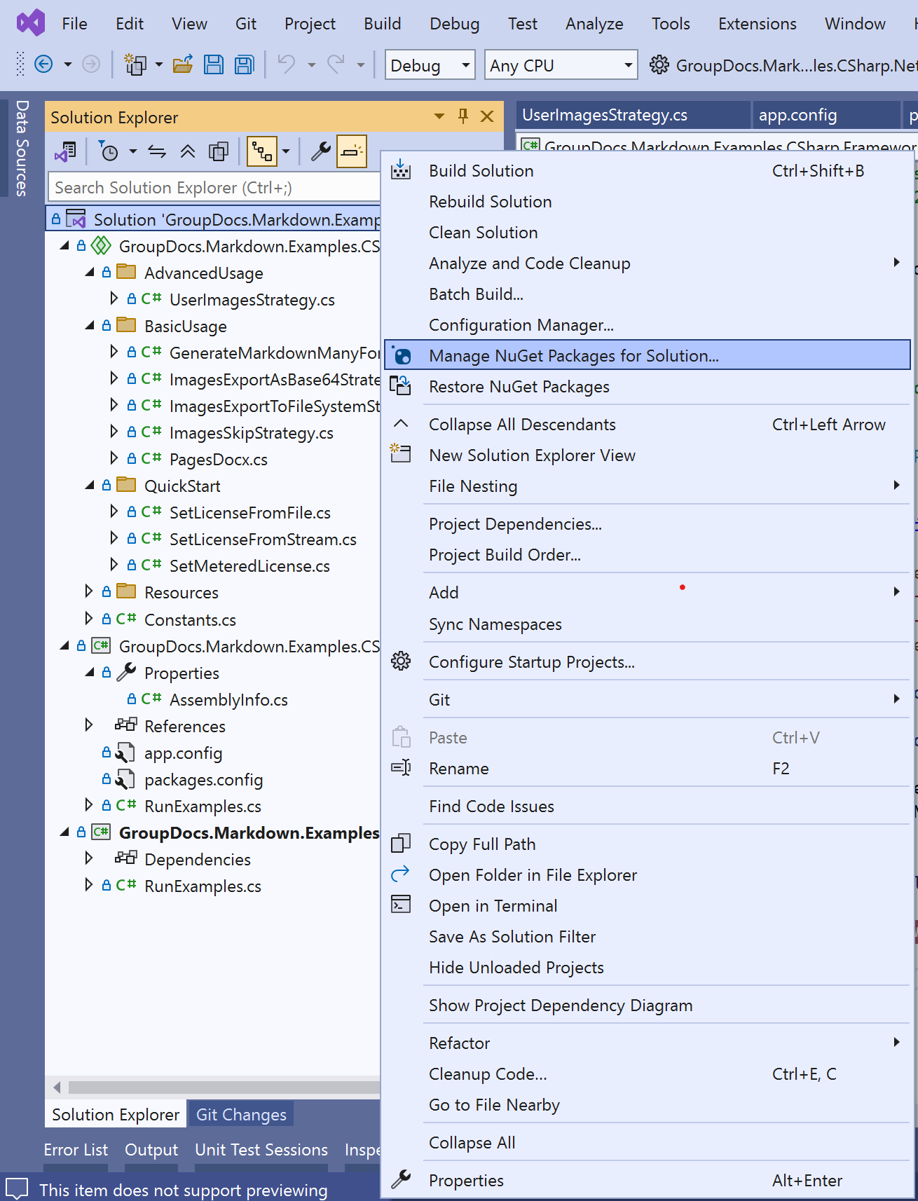 Manage NuGet packages in Visual Studio