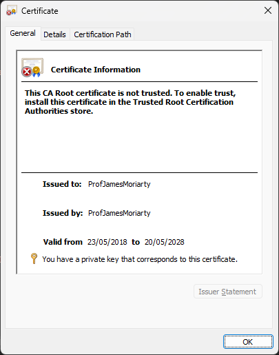 Test certificate