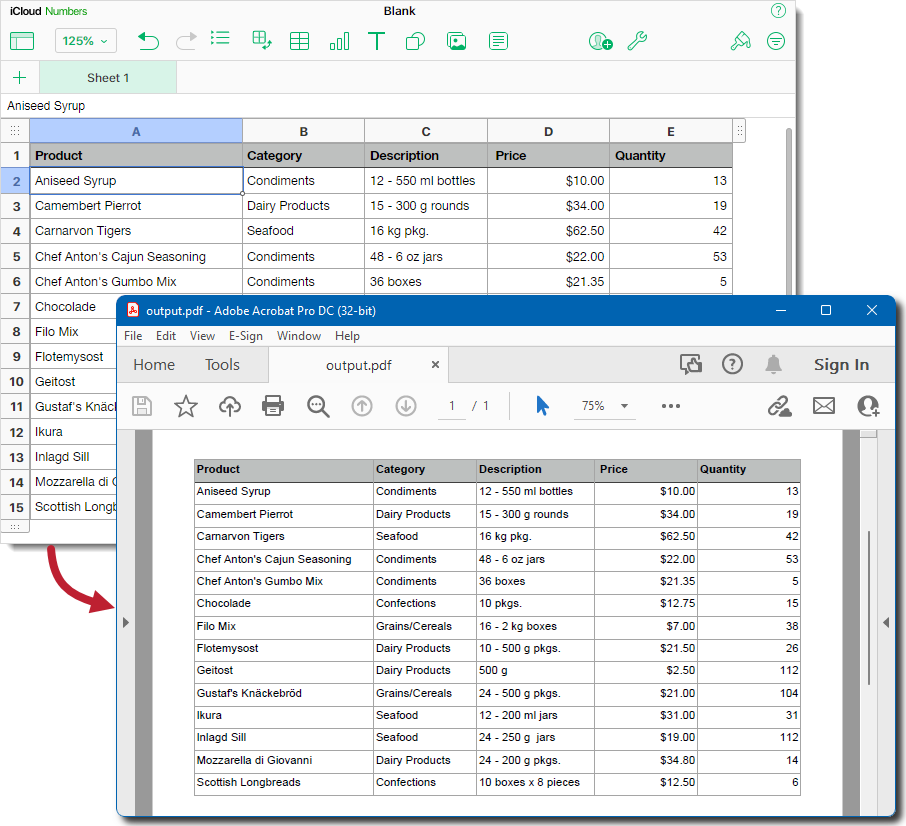 Render an Apple Numbers spreadsheet to PDF