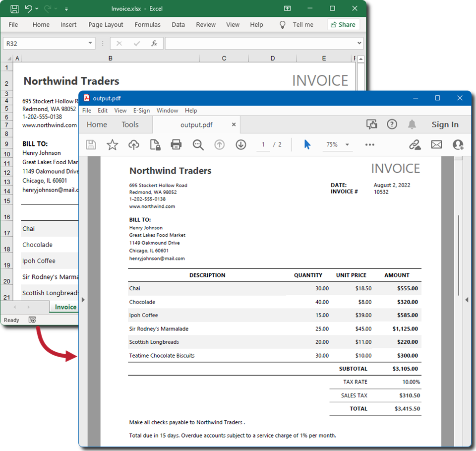 Render an Excel file to PDF