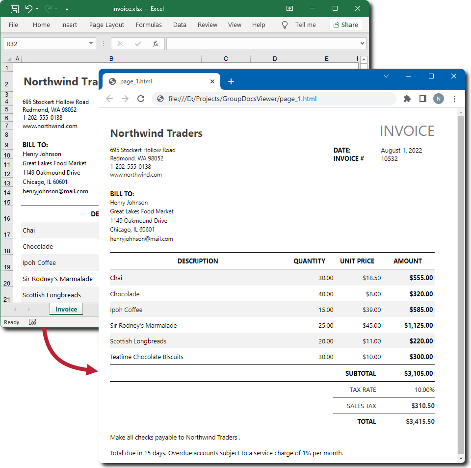 Render an Excel file to HTML