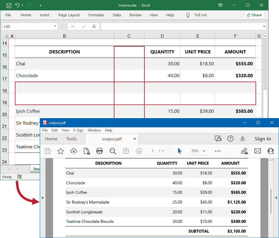 Skip empty columns and rows